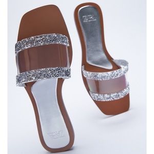 Zara Sparkly Flat Vinyl Sandals